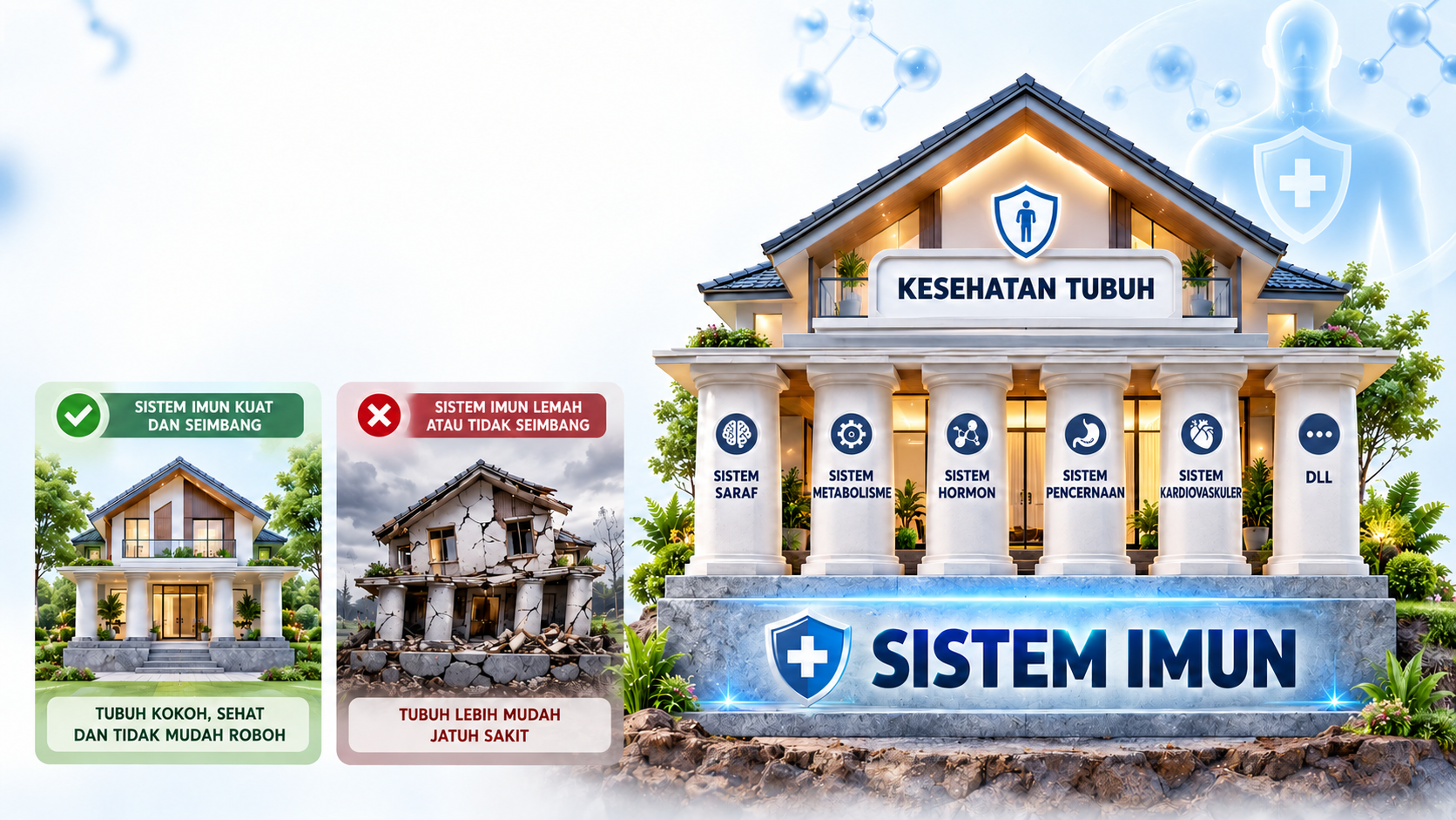 Ilustrasi sistem imun sebagai pondasi kesehatan tubuh